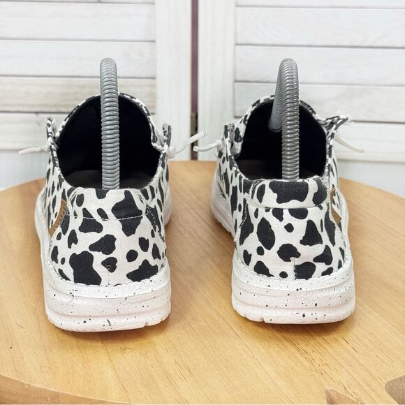 Hey Dude Wendy Milky Way Cow Print Canvas Slip On Shoes White Black Womens 6 - Picture 6 of 12